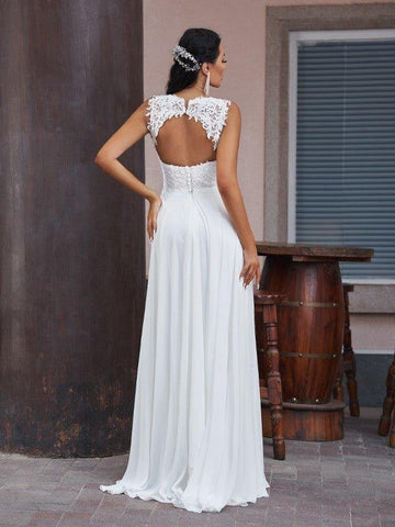 NumberSea - A - Line/Princess Chiffon Lace V - neck Sleeveless Floor - Length Wedding Dresses