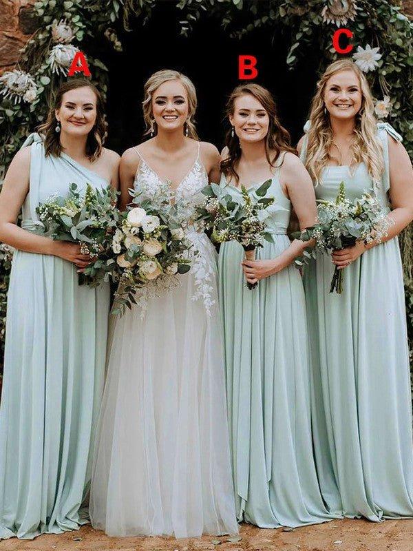 NumberSea - A - Line/Princess Chiffon Ruched Straps Sleeveless Floor - Length Bridesmaid Dresses