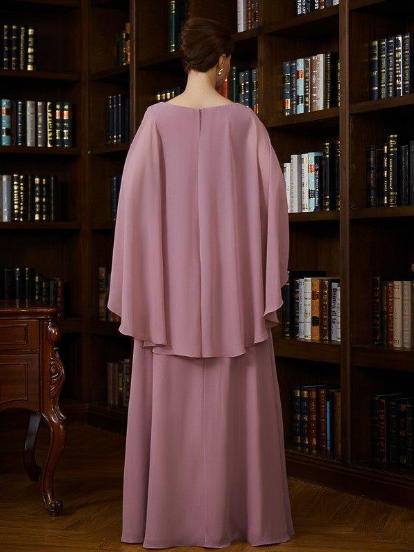 NumberSea - A - Line/Princess Chiffon Ruched V - neck 3/4 Sleeves Floor - Length Mother of the Bride Dresses