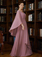 NumberSea - A - Line/Princess Chiffon Ruched V - neck 3/4 Sleeves Floor - Length Mother of the Bride Dresses
