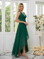 NumberSea - A - Line/Princess Chiffon Ruched V - neck Sleeveless Asymmetrical Bridesmaid Dresses