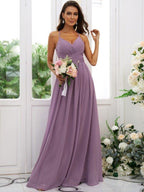 NumberSea - A - Line/Princess Chiffon Ruched V - neck Sleeveless Floor - Length Bridesmaid Dresses