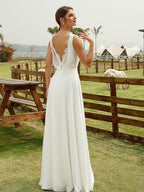NumberSea - A - Line/Princess Chiffon Ruched V - neck Sleeveless Floor - Length Wedding Dresses