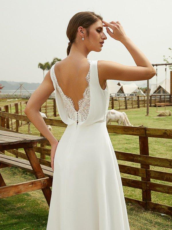 NumberSea - A - Line/Princess Chiffon Ruched V - neck Sleeveless Floor - Length Wedding Dresses