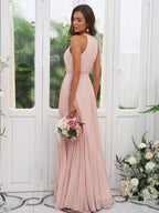 NumberSea - A - Line/Princess Chiffon Ruffles Halter Sleeveless Floor - Length Bridesmaid Dresses