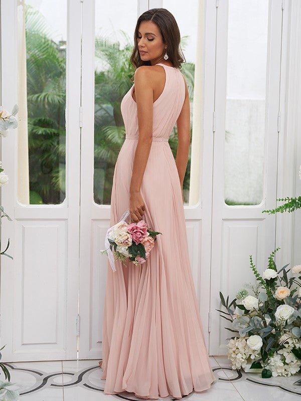 NumberSea - A - Line/Princess Chiffon Ruffles Halter Sleeveless Floor - Length Bridesmaid Dresses