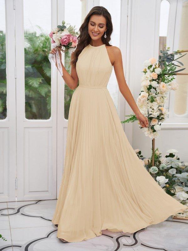 NumberSea - A - Line/Princess Chiffon Ruffles Halter Sleeveless Floor - Length Bridesmaid Dresses