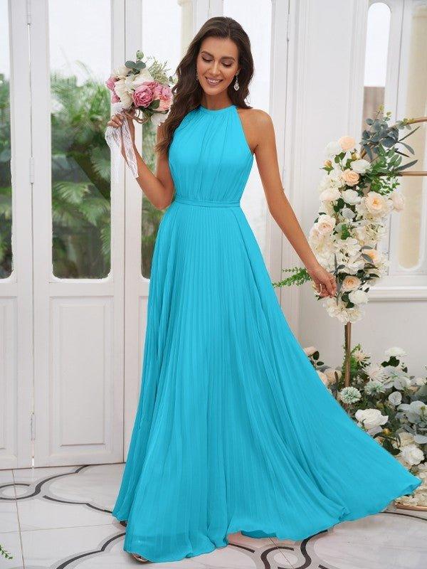 NumberSea - A - Line/Princess Chiffon Ruffles Halter Sleeveless Floor - Length Bridesmaid Dresses