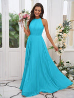NumberSea - A - Line/Princess Chiffon Ruffles Halter Sleeveless Floor - Length Bridesmaid Dresses