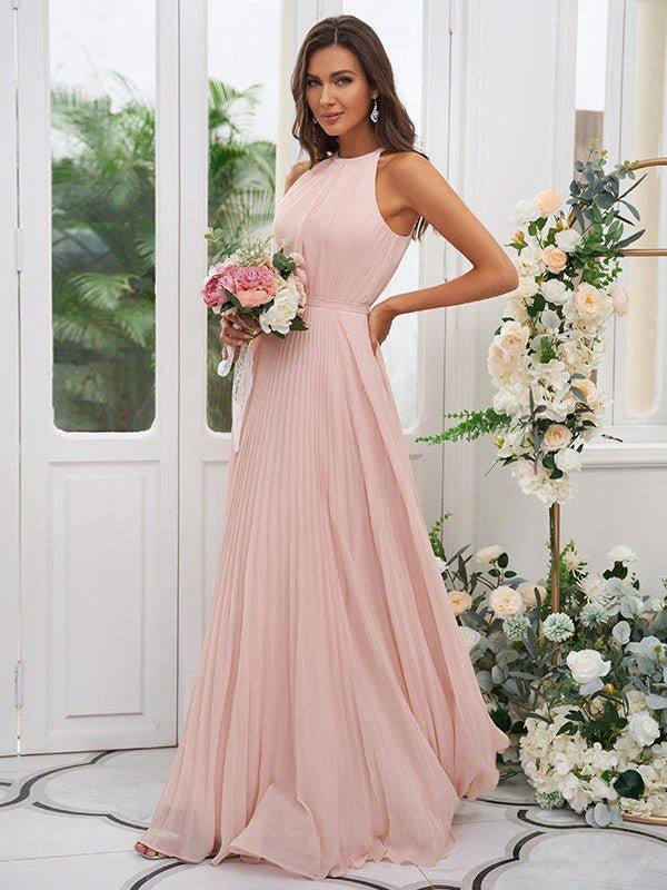NumberSea - A - Line/Princess Chiffon Ruffles Halter Sleeveless Floor - Length Bridesmaid Dresses