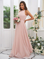 NumberSea - A - Line/Princess Chiffon Ruffles Halter Sleeveless Floor - Length Bridesmaid Dresses