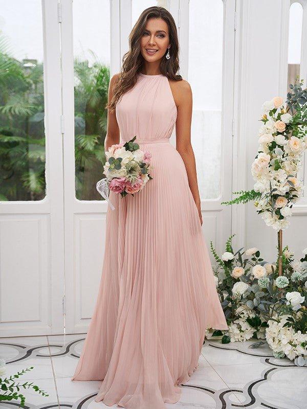NumberSea - A - Line/Princess Chiffon Ruffles Halter Sleeveless Floor - Length Bridesmaid Dresses