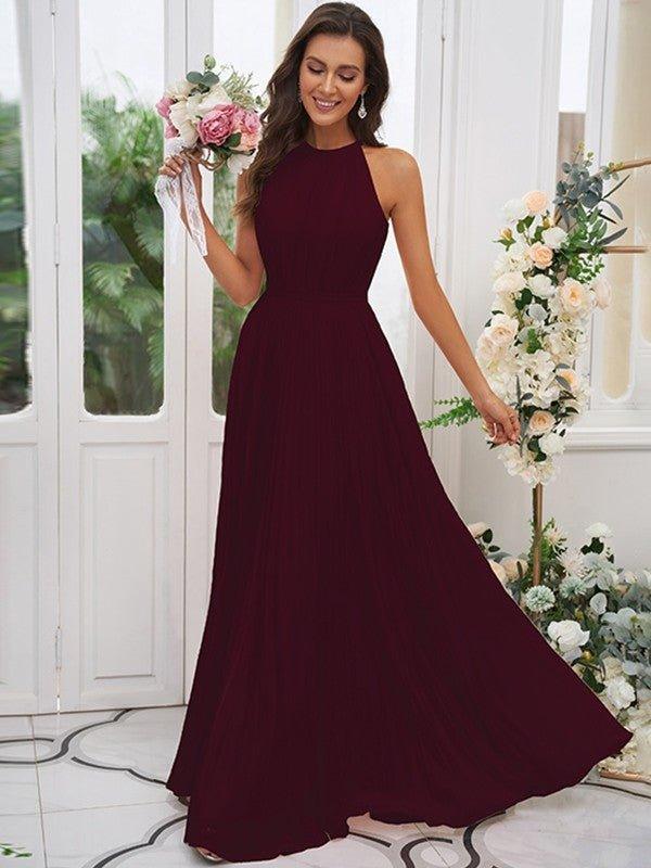 NumberSea - A - Line/Princess Chiffon Ruffles Halter Sleeveless Floor - Length Bridesmaid Dresses