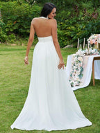 NumberSea - A - Line/Princess Chiffon Ruffles Halter Sleeveless Sweep/Brush Train Wedding Dresses