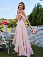 NumberSea - A - Line/Princess Chiffon Ruffles Off - The - Shoulder Sleeveless Asymmetrical Bridesmaid Dresses