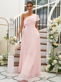 NumberSea - A - Line/Princess Chiffon Ruffles One - Shoulder Sleeveless Floor - Length Bridesmaid Dresses