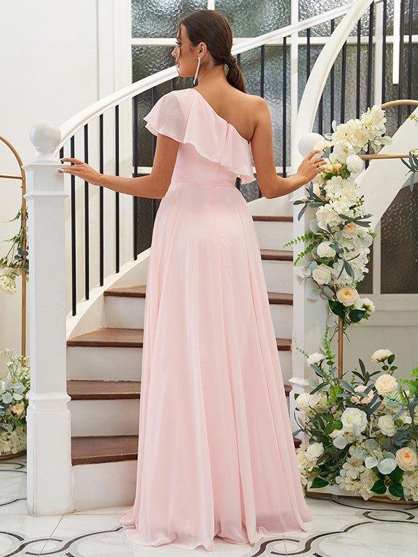 NumberSea - A - Line/Princess Chiffon Ruffles One - Shoulder Sleeveless Floor - Length Bridesmaid Dresses