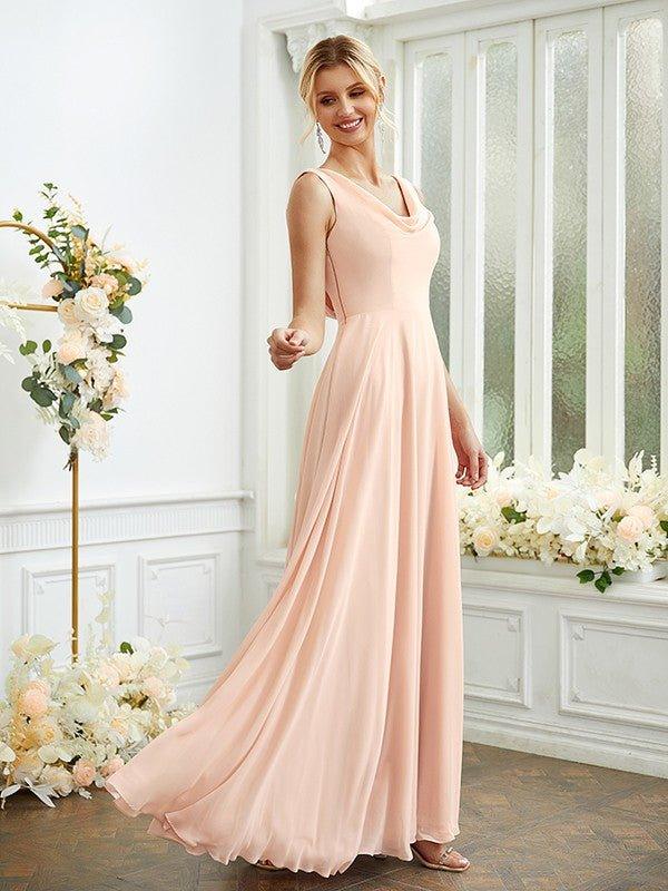 NumberSea - A - Line/Princess Chiffon Ruffles Scoop Sleeveless Floor - Length Bridesmaid Dresses