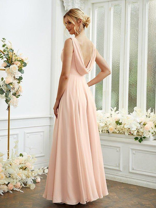 NumberSea - A - Line/Princess Chiffon Ruffles Scoop Sleeveless Floor - Length Bridesmaid Dresses