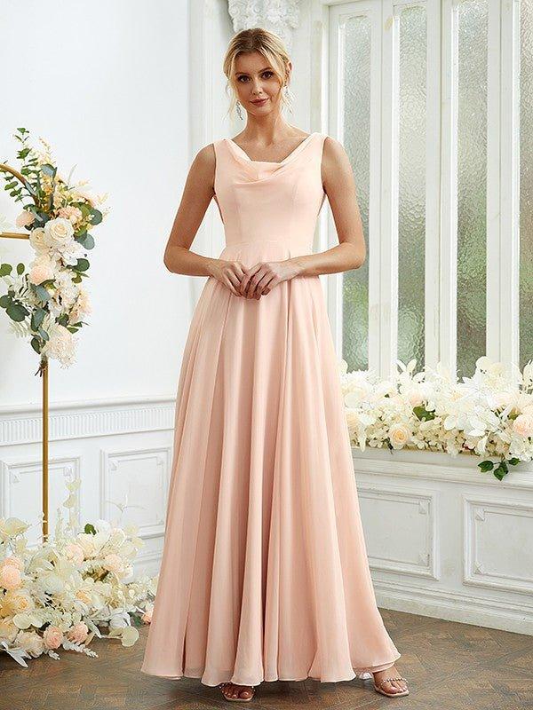 NumberSea - A - Line/Princess Chiffon Ruffles Scoop Sleeveless Floor - Length Bridesmaid Dresses