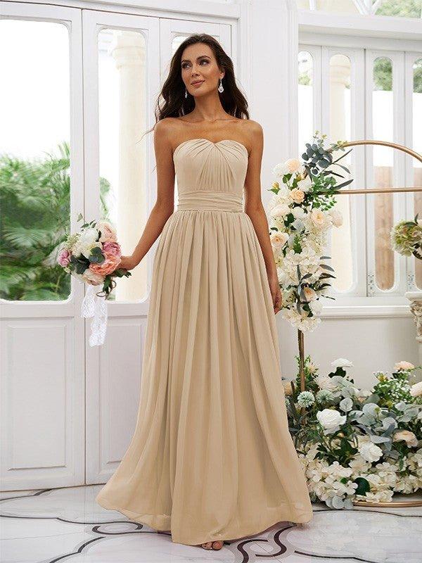 NumberSea - A - Line/Princess Chiffon Ruffles Strapless Sleeveless Floor - Length Bridesmaid Dresses