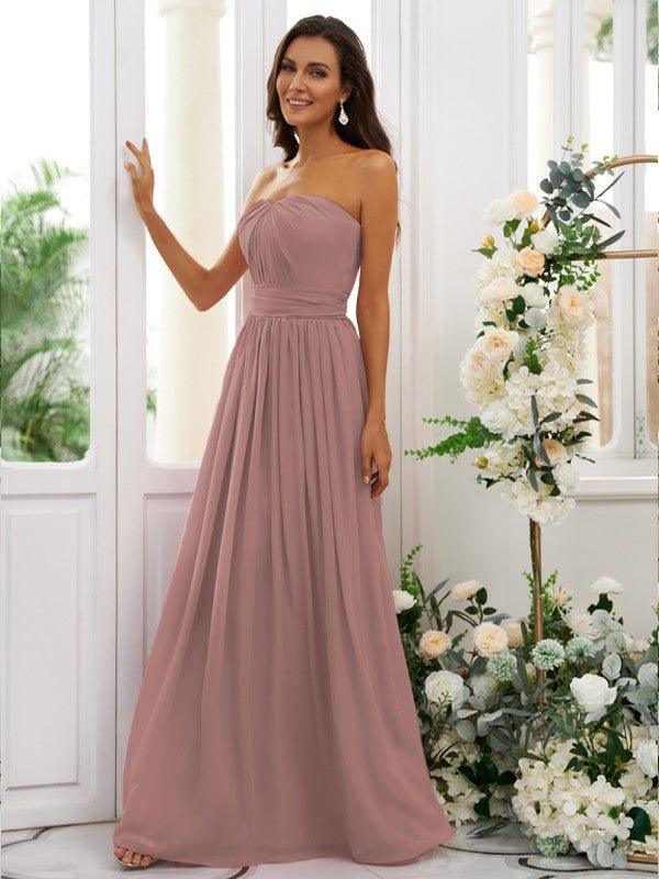 NumberSea - A - Line/Princess Chiffon Ruffles Strapless Sleeveless Floor - Length Bridesmaid Dresses