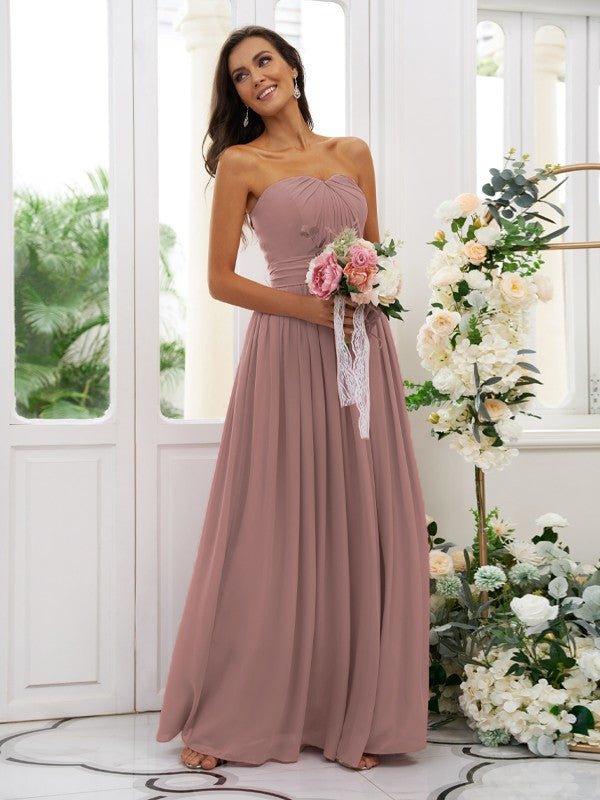 NumberSea - A - Line/Princess Chiffon Ruffles Strapless Sleeveless Floor - Length Bridesmaid Dresses