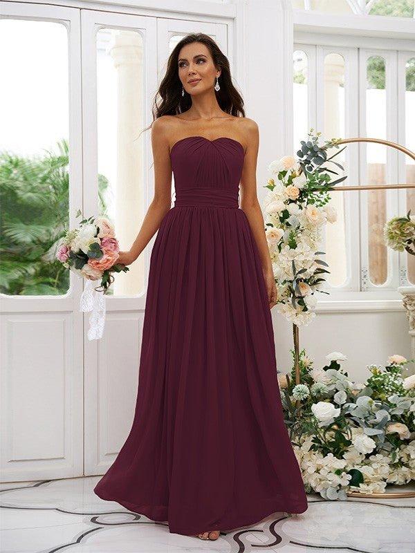 NumberSea - A - Line/Princess Chiffon Ruffles Strapless Sleeveless Floor - Length Bridesmaid Dresses