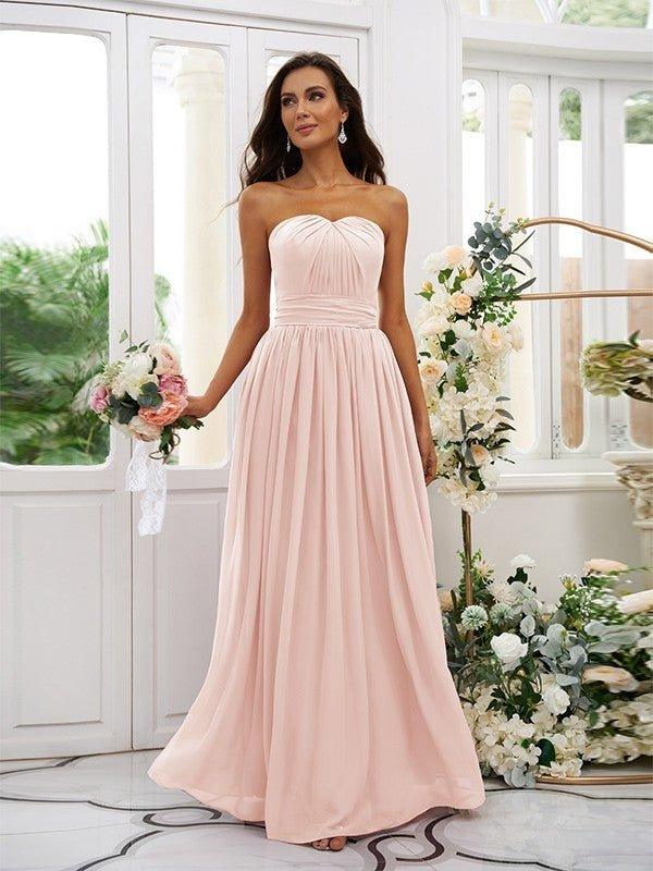 NumberSea - A - Line/Princess Chiffon Ruffles Strapless Sleeveless Floor - Length Bridesmaid Dresses
