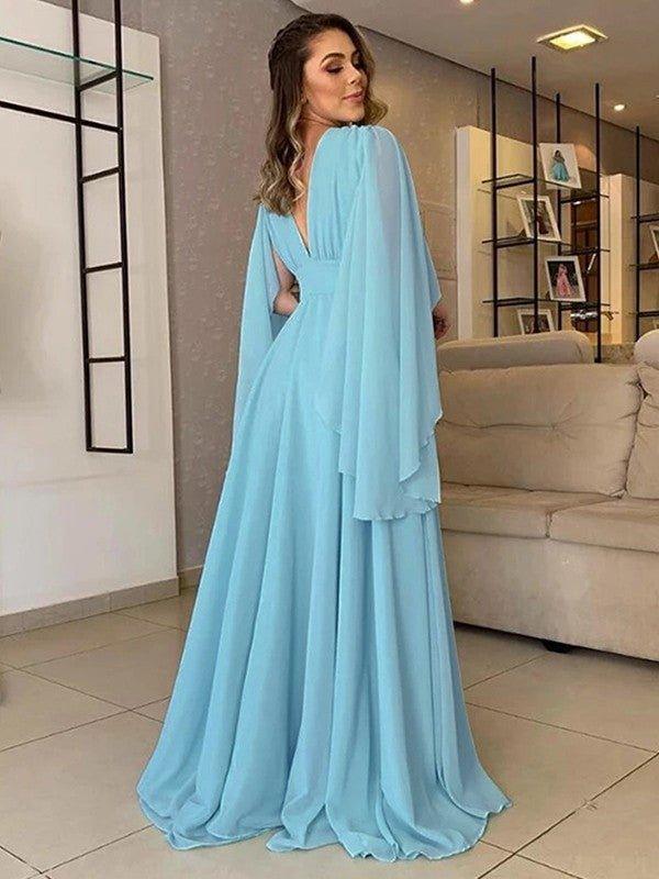 NumberSea - A - Line/Princess Chiffon Ruffles V - neck Sleeveless Floor - Length Mother of the Bride Dresses