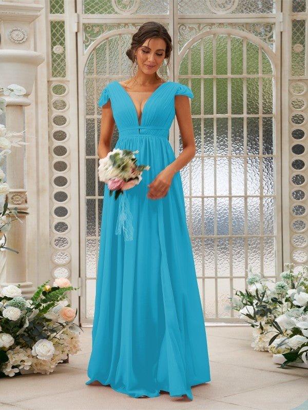 NumberSea - A - Line/Princess Chiffon Ruffles V - neck Sleeveless Sweep/Brush Train Bridesmaid Dresses