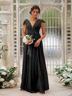 NumberSea - A - Line/Princess Chiffon Ruffles V - neck Sleeveless Sweep/Brush Train Bridesmaid Dresses