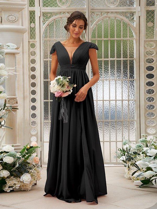 NumberSea - A - Line/Princess Chiffon Ruffles V - neck Sleeveless Sweep/Brush Train Bridesmaid Dresses
