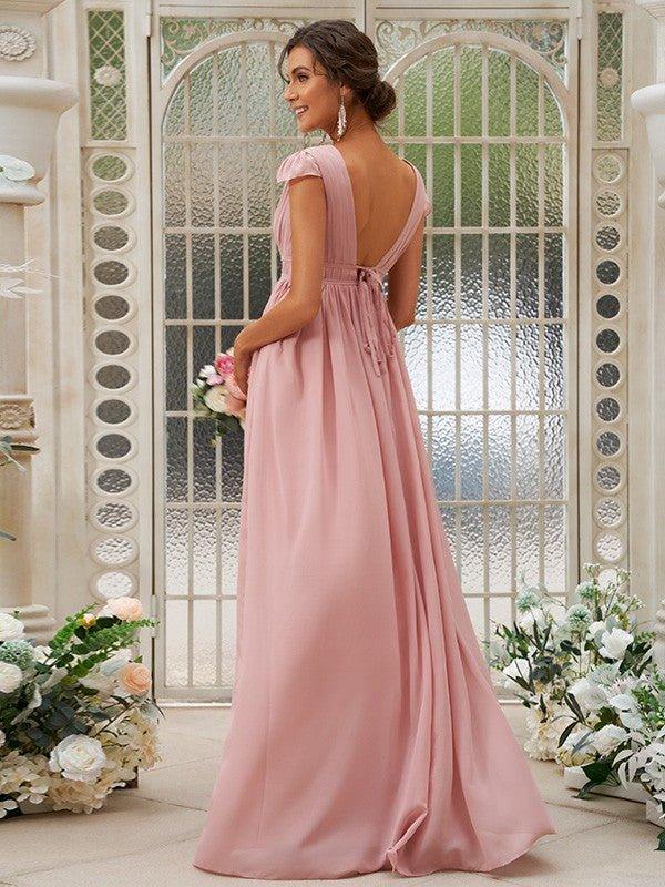 NumberSea - A - Line/Princess Chiffon Ruffles V - neck Sleeveless Sweep/Brush Train Bridesmaid Dresses