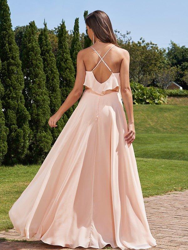 NumberSea - A - Line/Princess Chiffon Sash/Ribbon/Belt V - Neck Sleeveless Floor - Length Bridesmaid Dresses