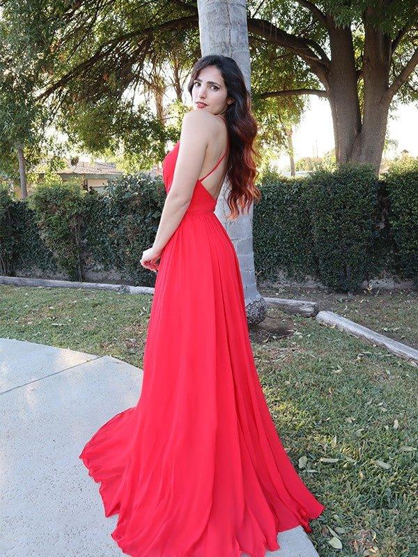 NumberSea - A - Line/Princess Chiffon Spaghetti Straps Ruffles Sleeveless Floor - Length Dresses