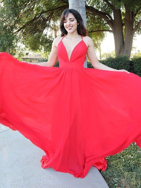 NumberSea - A - Line/Princess Chiffon Spaghetti Straps Ruffles Sleeveless Floor - Length Dresses
