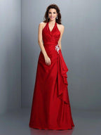 NumberSea - A - Line/Princess Halter Beading Sleeveless Long Taffeta Dresses