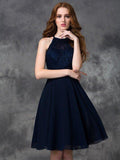 NumberSea - A - line/Princess Halter Lace Sleeveless Short Chiffon Bridesmaid Dresses