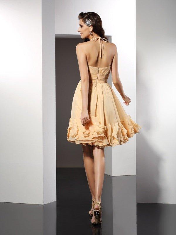 NumberSea - A - Line/Princess Halter Ruffles Sleeveless Short Chiffon Cocktail Dresses