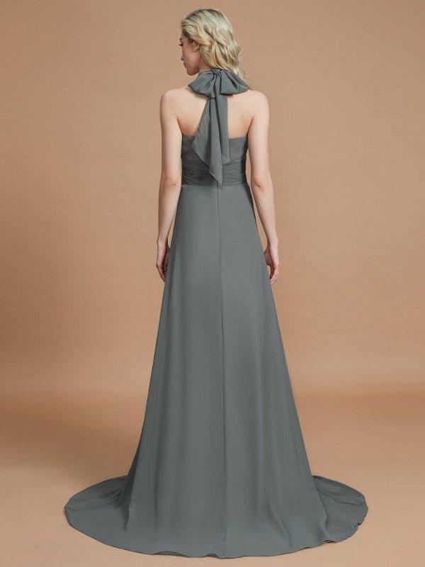 NumberSea - A - Line/Princess Halter Sleeveless Chiffon Sweep/Brush Train Bridesmaid Dresses