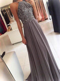 NumberSea - A - Line/Princess Halter Sleeveless Floor - Length Beading Chiffon Dresses
