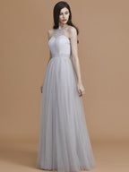 NumberSea - A - Line/Princess Halter Sleeveless Floor - Length Ruffles Tulle Bridesmaid Dresses