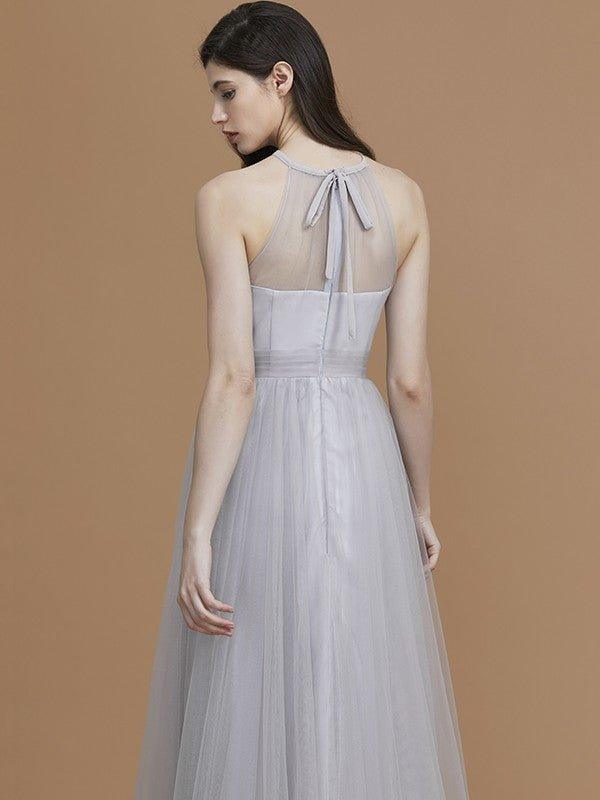 NumberSea - A - Line/Princess Halter Sleeveless Floor - Length Ruffles Tulle Bridesmaid Dresses