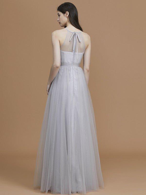 NumberSea - A - Line/Princess Halter Sleeveless Floor - Length Ruffles Tulle Bridesmaid Dresses