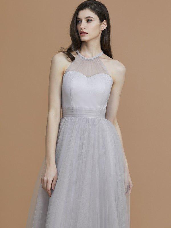 NumberSea - A - Line/Princess Halter Sleeveless Floor - Length Ruffles Tulle Bridesmaid Dresses