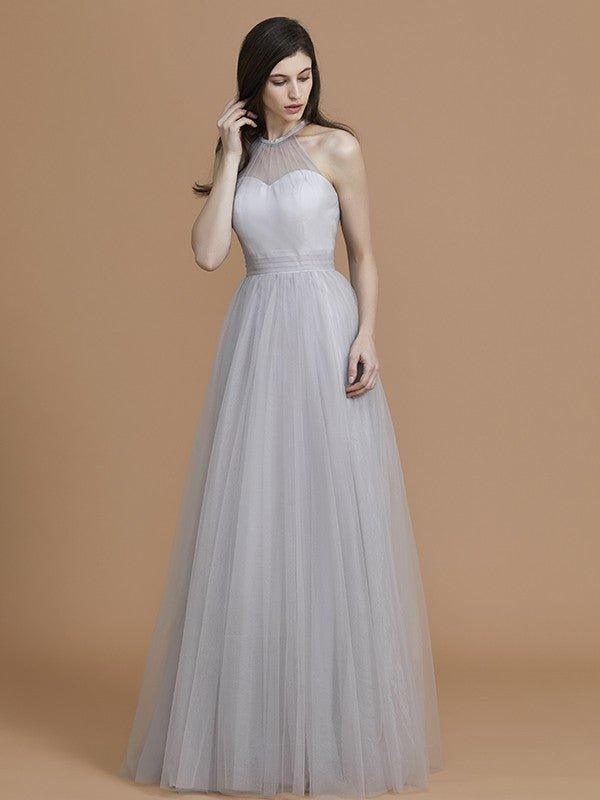 NumberSea - A - Line/Princess Halter Sleeveless Floor - Length Ruffles Tulle Bridesmaid Dresses