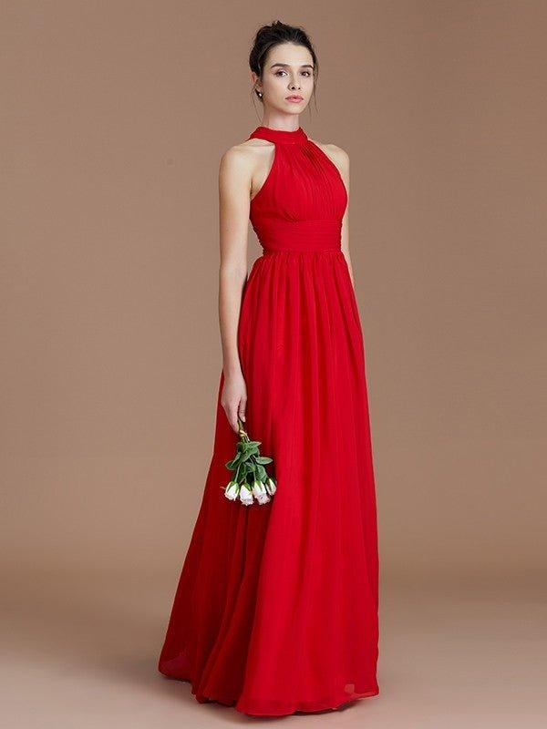 NumberSea - A - Line/Princess Halter Sleeveless Ruched Floor - Length Chiffon Bridesmaid Dresses