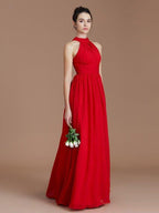 NumberSea - A - Line/Princess Halter Sleeveless Ruched Floor - Length Chiffon Bridesmaid Dresses