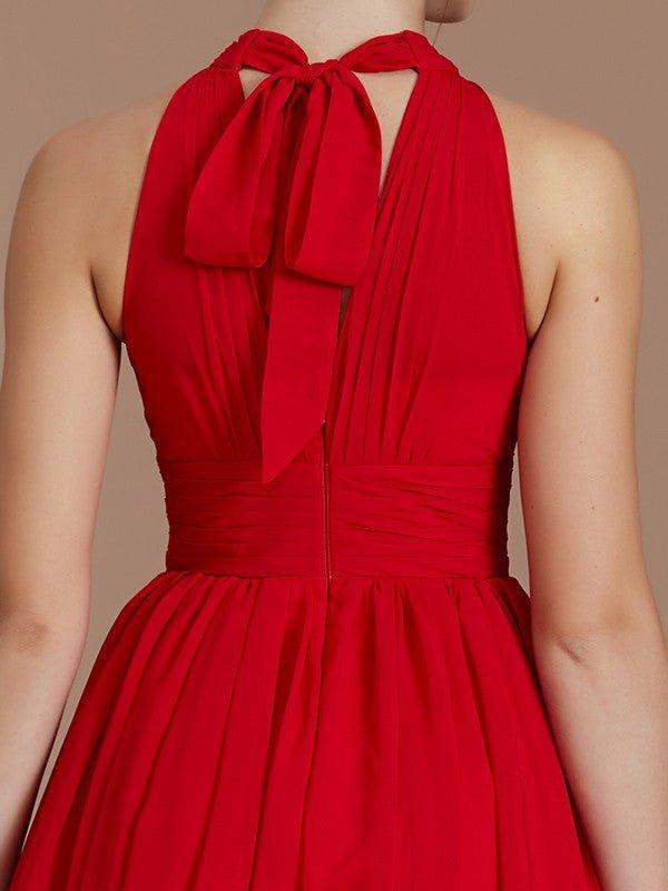 NumberSea - A - Line/Princess Halter Sleeveless Ruched Floor - Length Chiffon Bridesmaid Dresses